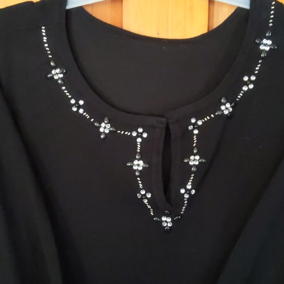 Ladies sweater with slit neck jewel accent - Picture 2 of 4